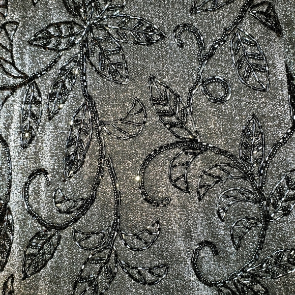 Vintage Carmen Marc Valvo Silver Black Beaded Longline Evening Jacket Blazer 12 - Picture 7 of 9